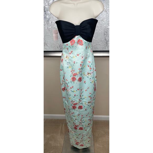 Sau Lee Mona Strapless Floral Bow Detail Column Maxi Dress in Mint Multi Sz 0 - Picture 4 of 9
